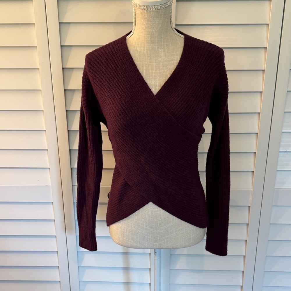Express Burgundy V-Neck Wrap Sweater